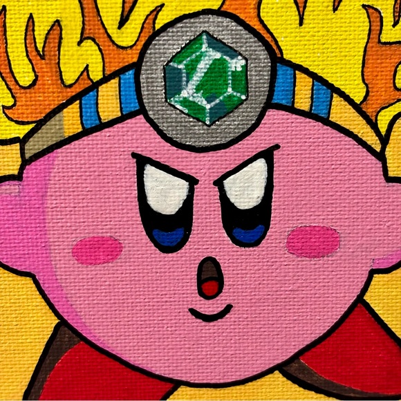 Fire Kirby Canvas Painting 5x7 - Picture 4 of 7